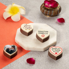 Detail of edible ink used on personalized anniversary chocolates