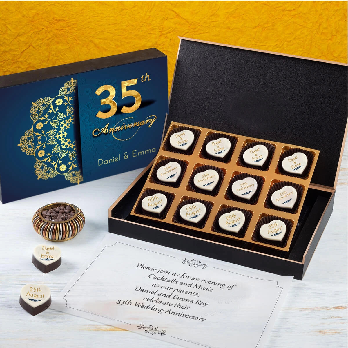 Elegant gift box design for wedding anniversary invites