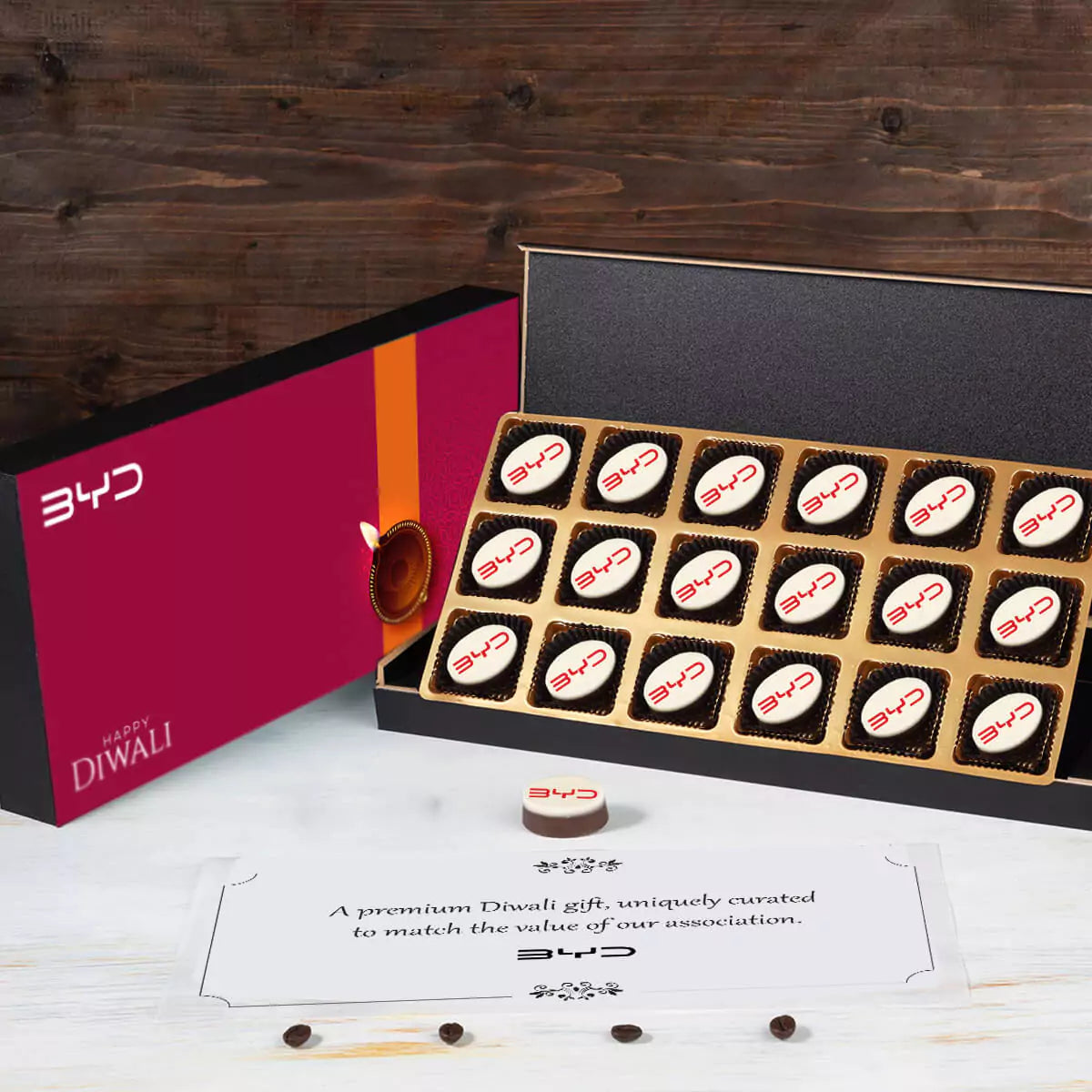 Exclusive Diwali gifts for companies – customized chocolate box with branding