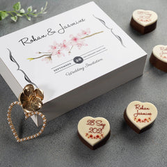 Custom box design for fully customizable wedding invitations with chocolates