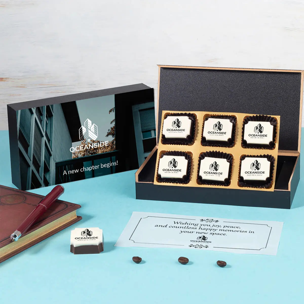 6-piece chocolate box with custom logo chocolates for real estate closing gift