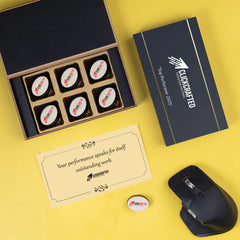 Elegantly branded gift box for top performer, filled with logo chocolates