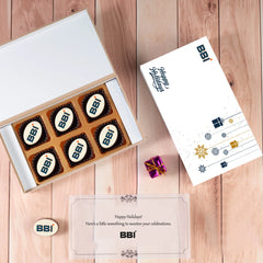 Festive branding on chocolates and box for memorable good corporate Christmas gifts