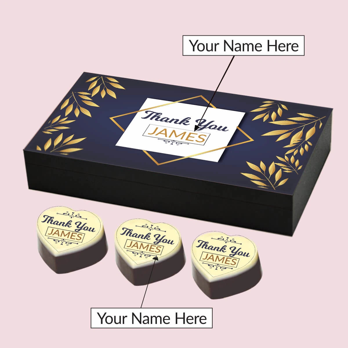 Detail view of gratitude gift box with custom message for thanks