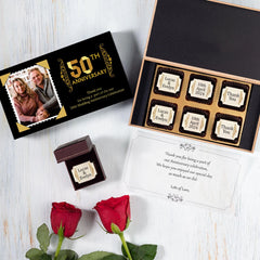 Sample box showcasing ideas for anniversary party favors