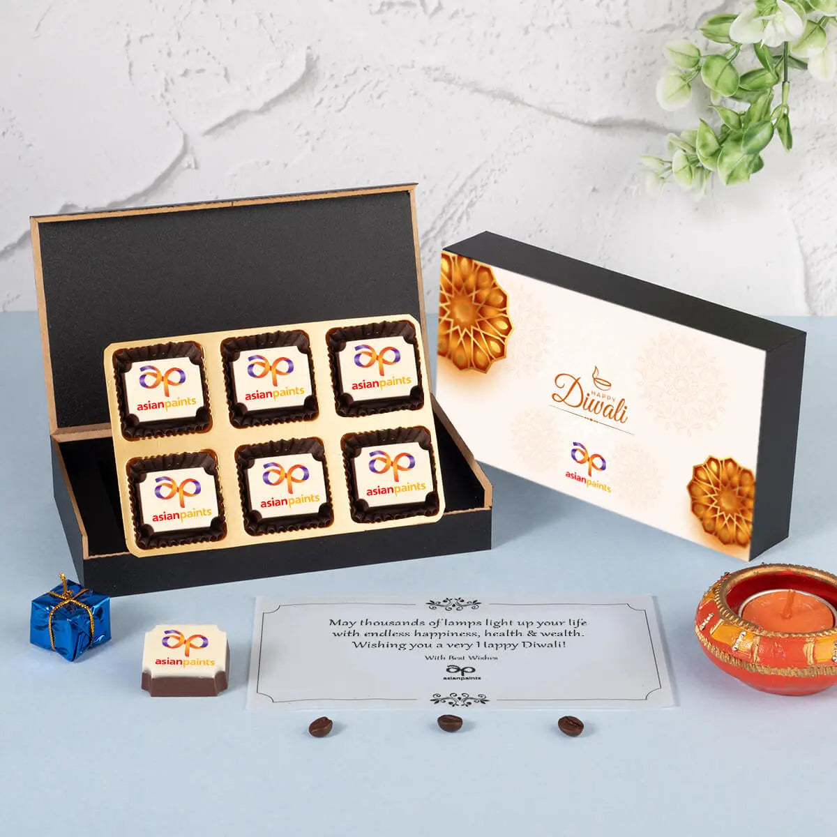 Luxury 6 Chocolate Box Corporate Diwali Gift with Logo Design