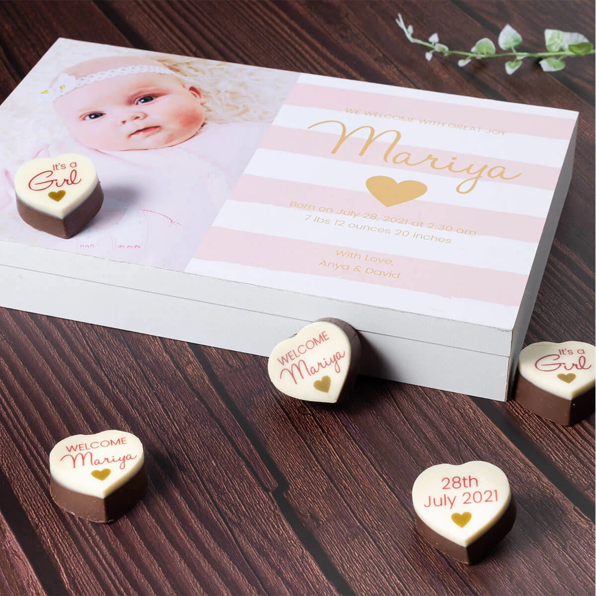 Luxury 12-piece chocolate box for birth announcement