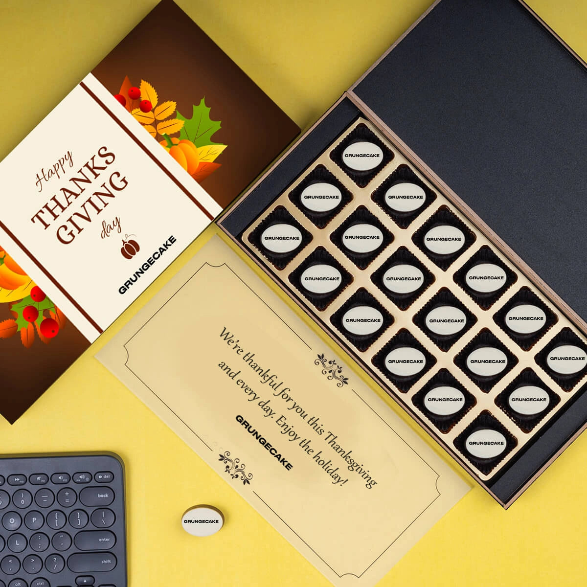 Luxury corporate chocolate gift box with wooden packaging
