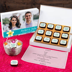 Modern wedding invitation concept using printed chocolates