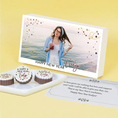New year gift for girlfriend with custom photo and name on printed chocolate gift box from ChocoCraft