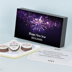 New years gifts for coworkers with custom photo and name on printed chocolate gift box from ChocoCraft