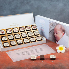 personalized chocolates used as newborn baby announcement gifts
