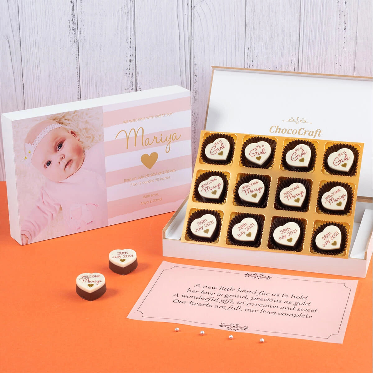 Chocolate gift box available for online birth announcements