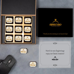 New Product Launch Gift open box with branded chocolates