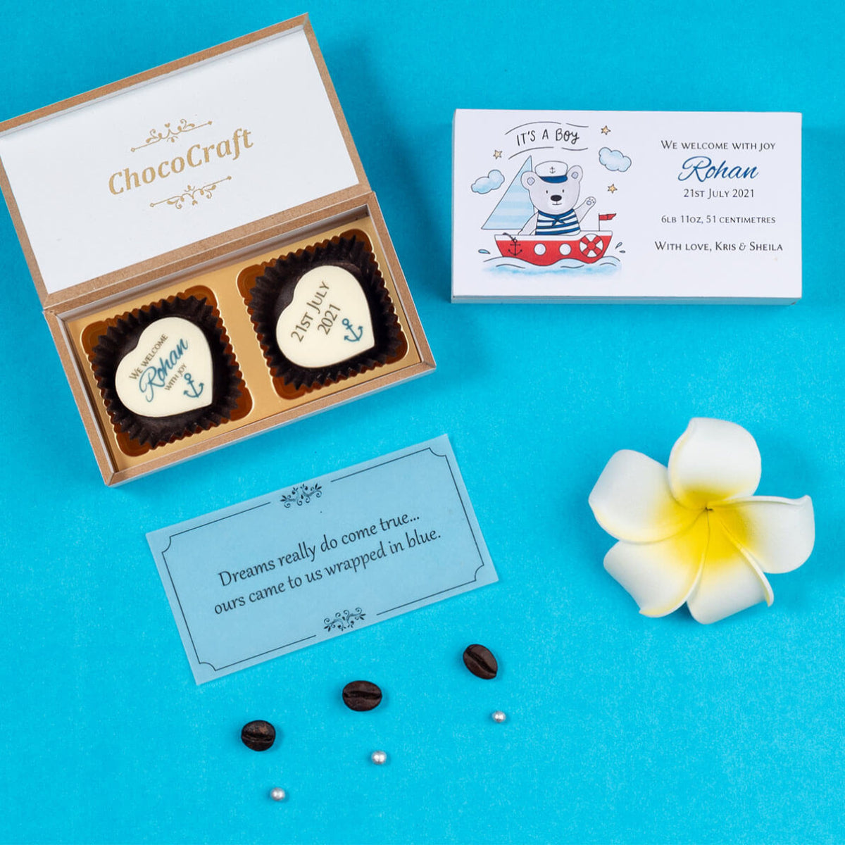 Personalised chocolate box for beautiful birth announcements