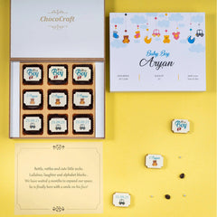 Personalized gift set for birth announcement with chocolates