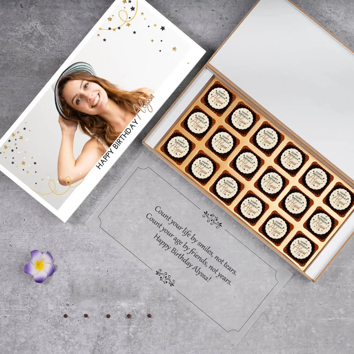 Box view of personalized birthday gifts and custom birthday gifts