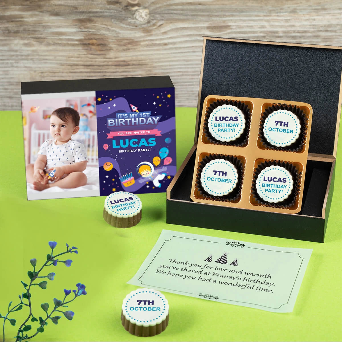 personalized birthday invitations with printed chocolate set