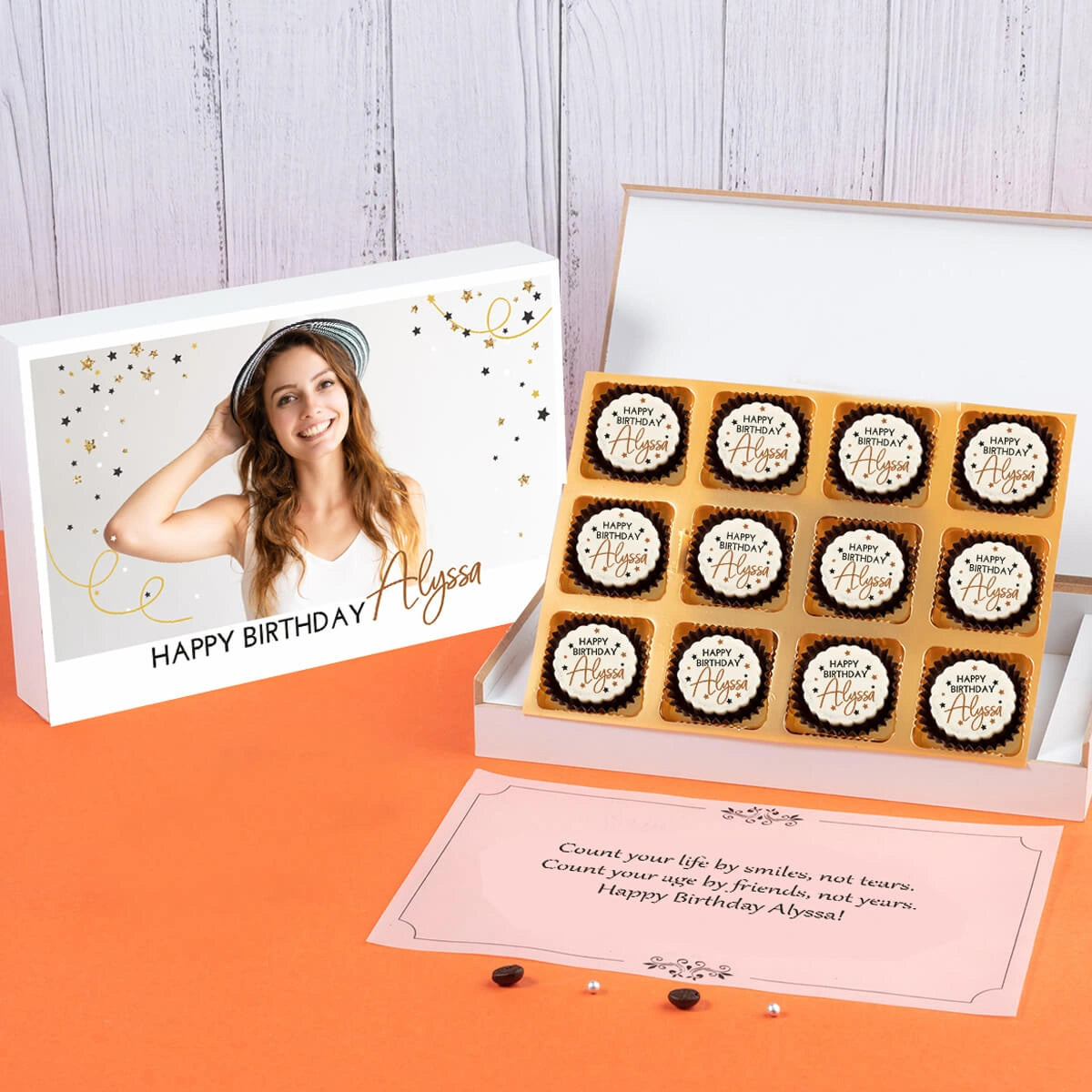 Personalized chocolate box with edible ink printing for birthday surprise