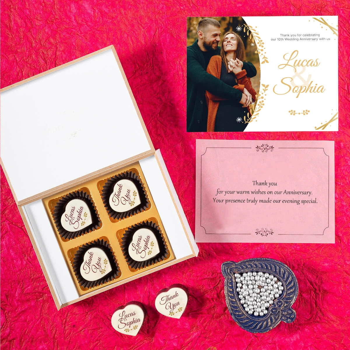 Personalized chocolates used as anniversary return gift