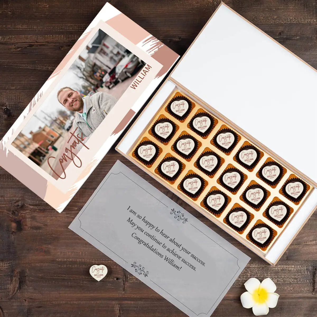 Box view of personalized congratulations card gifts		