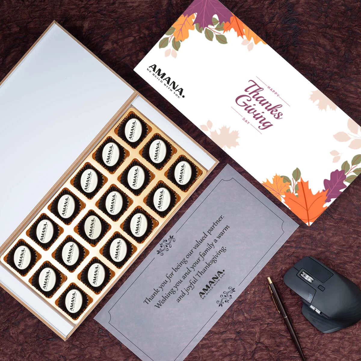 Personalized Thanksgiving chocolate gift box with butter paper message