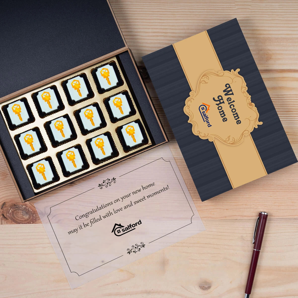 Personalized 12‑piece chocolate box for property closing celebration
