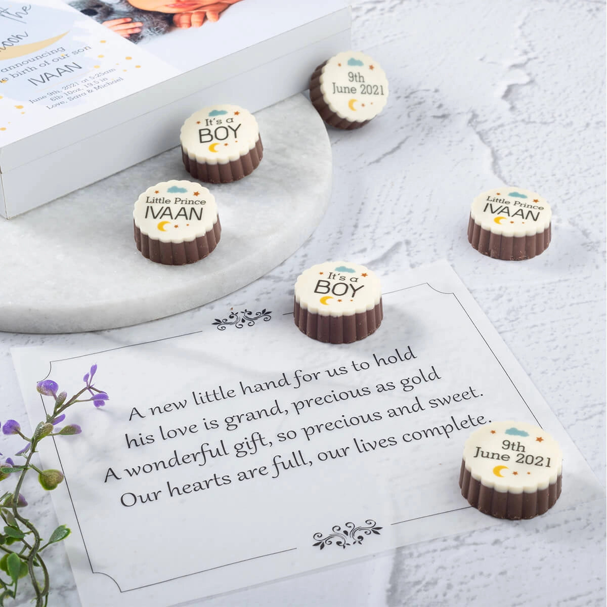 premium birth announcement chocolates crafted for gifting in India