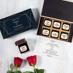 Black box version for custom printed chocolate reception invitations

