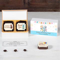 Printed chocolates in sample birthday favor box				
