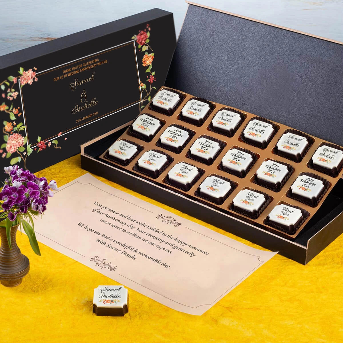 Stylish and elegant chocolate box for anniversary invites
