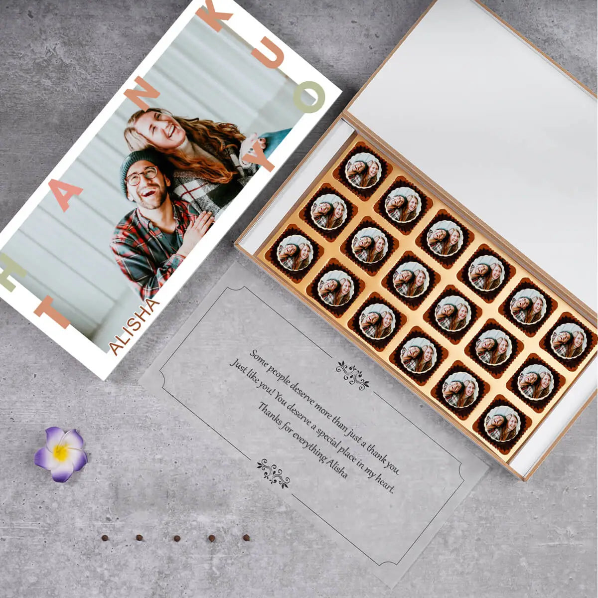 Box view of thanks gifts and thanks chocolate		