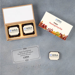 Thanksgiving corporate gifts two-piece chocolate box with company logo in wooden packaging