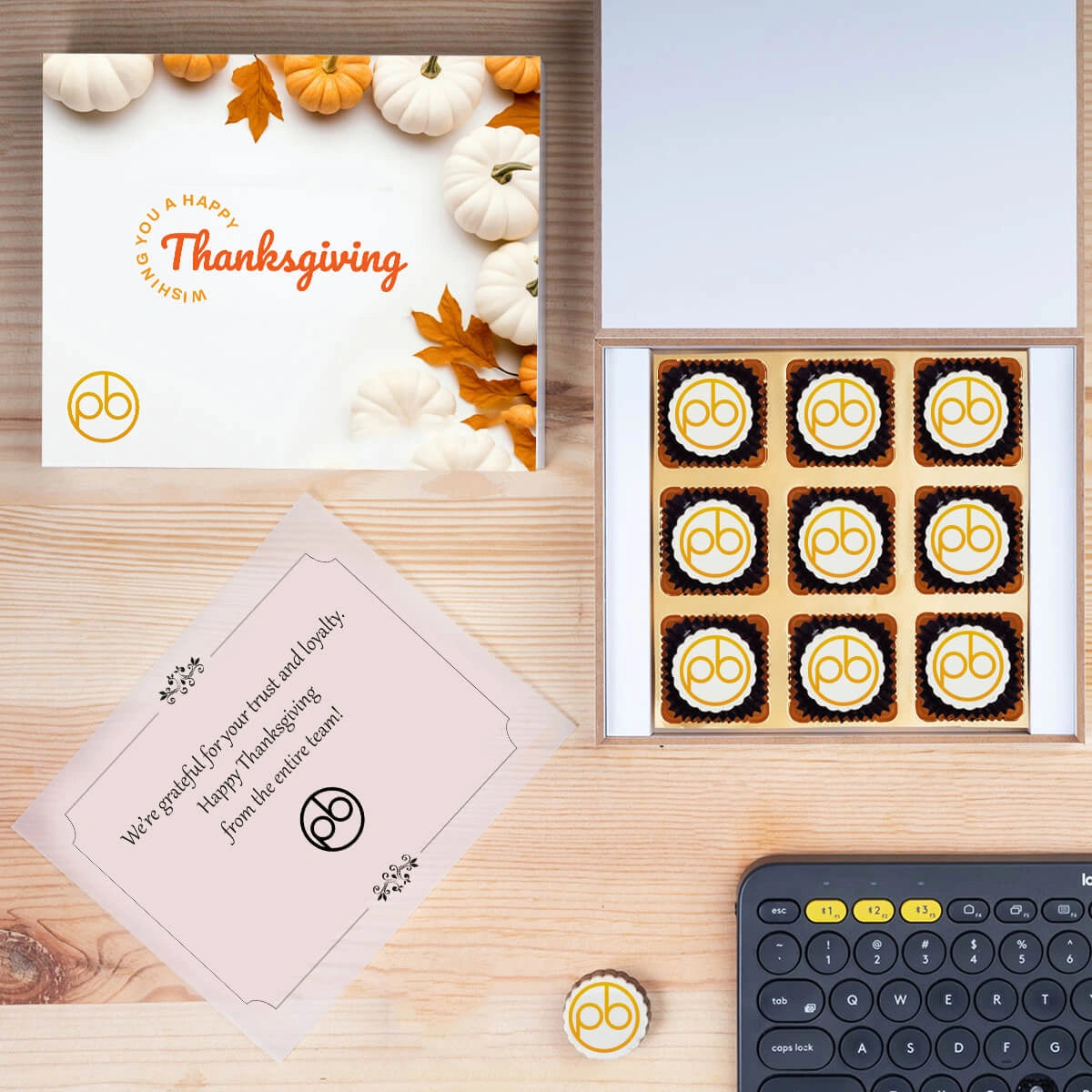 Thanksgiving gift box with personalized butter paper message for customer appreciation