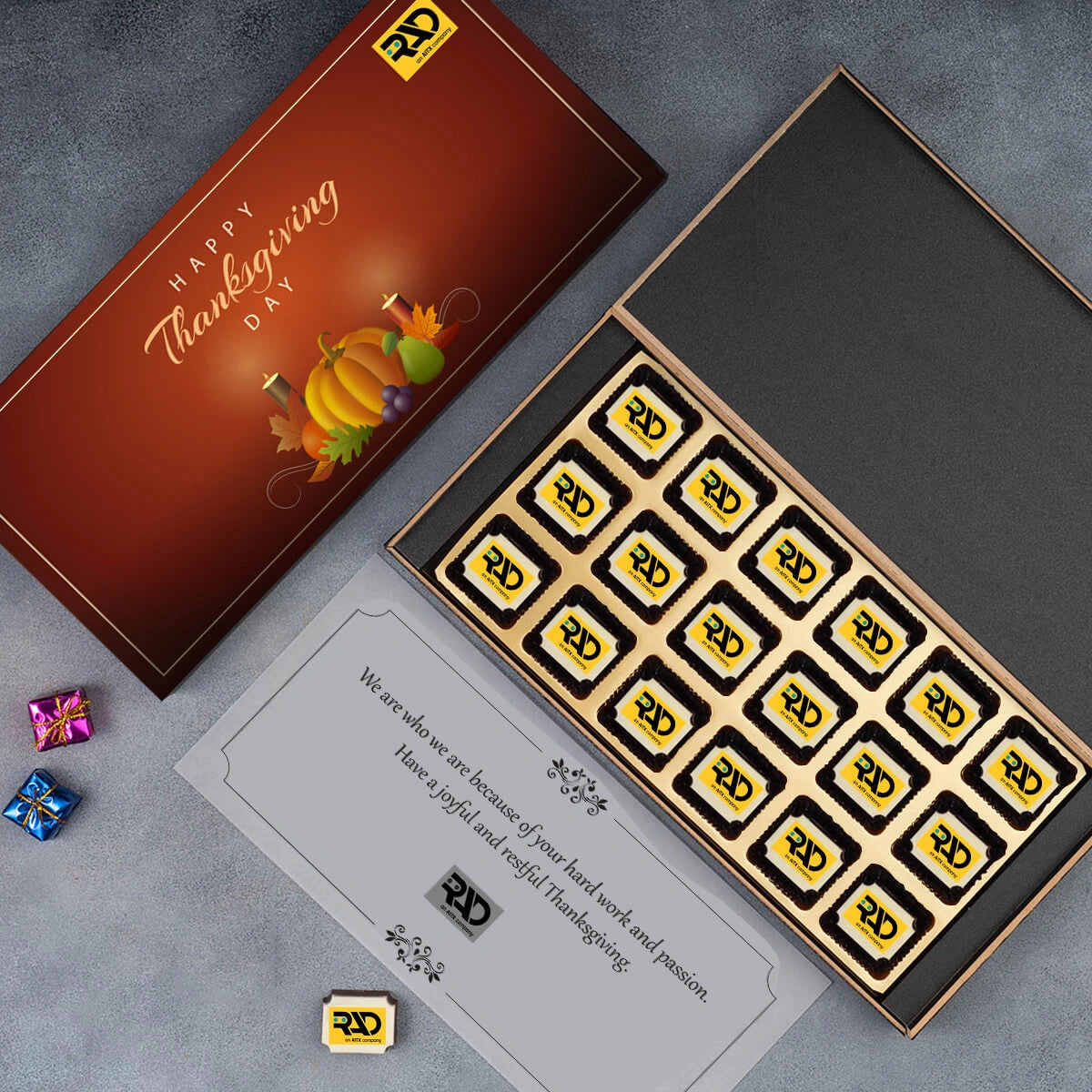 Thanksgiving gift ideas for clients with custom logo chocolates