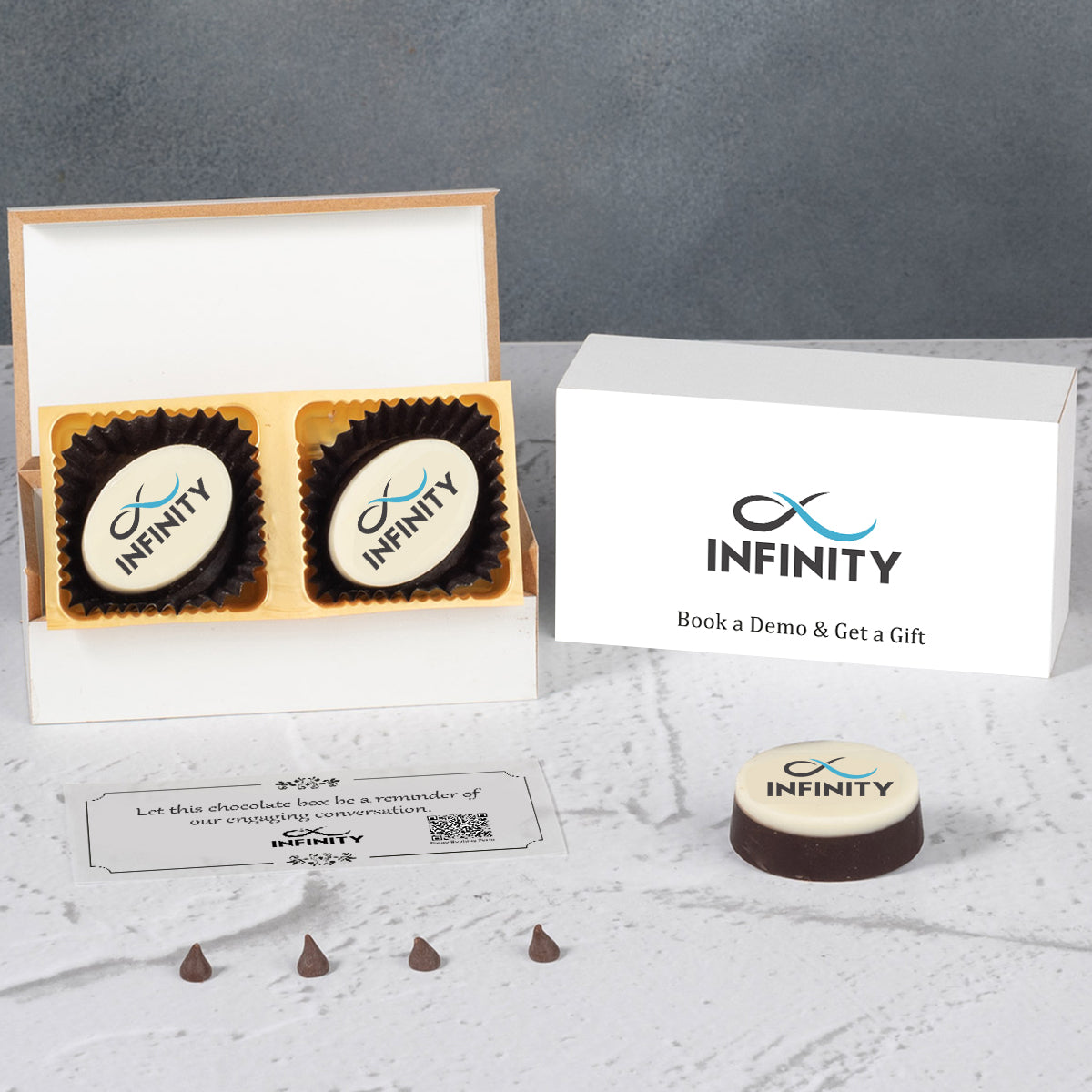 trade show booth branding enhanced with custom logo chocolates