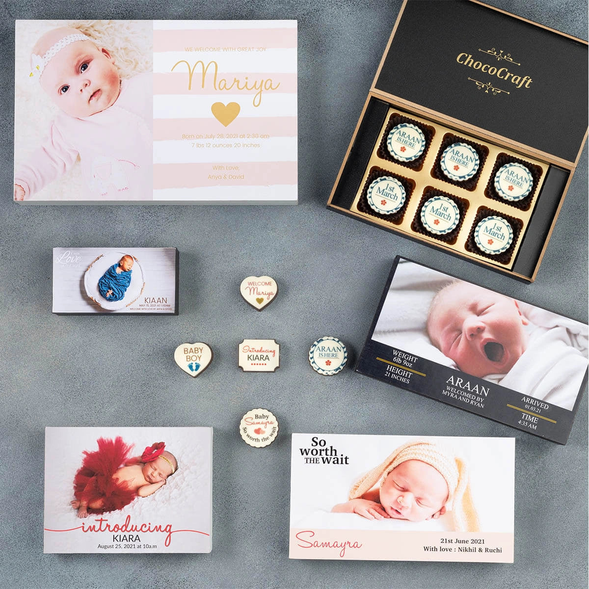 Unique chocolate gift box for newborn birth announcement