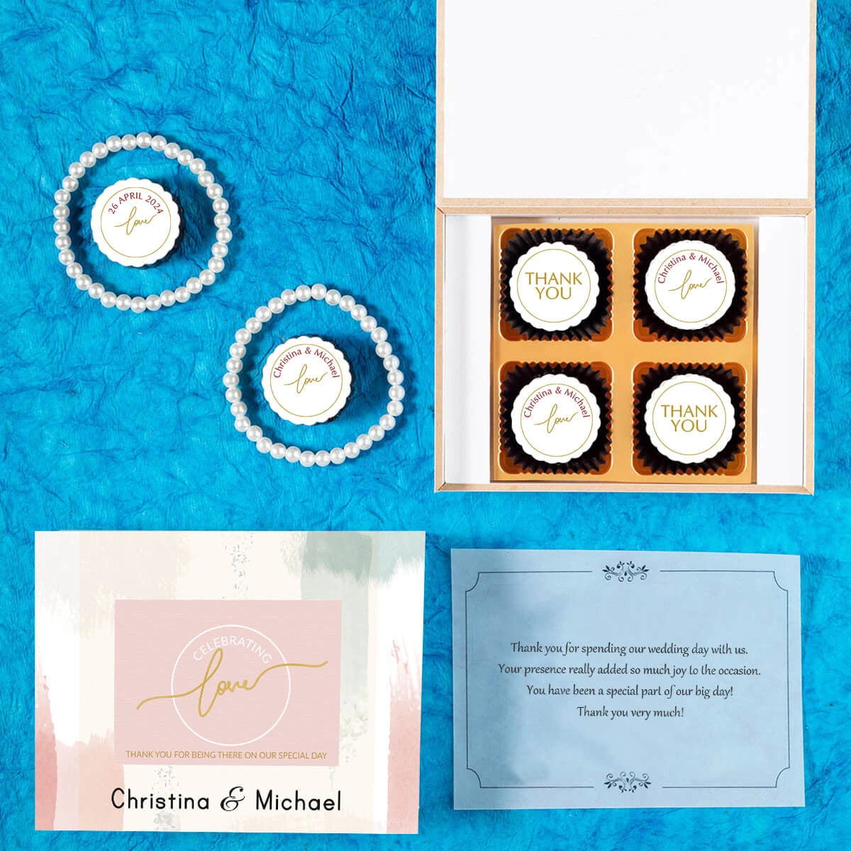 Personalized butter paper message placed inside wedding favor box