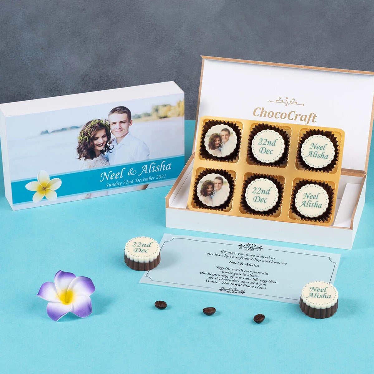 White MDF chocolate box for cost-effective wedding invitations
