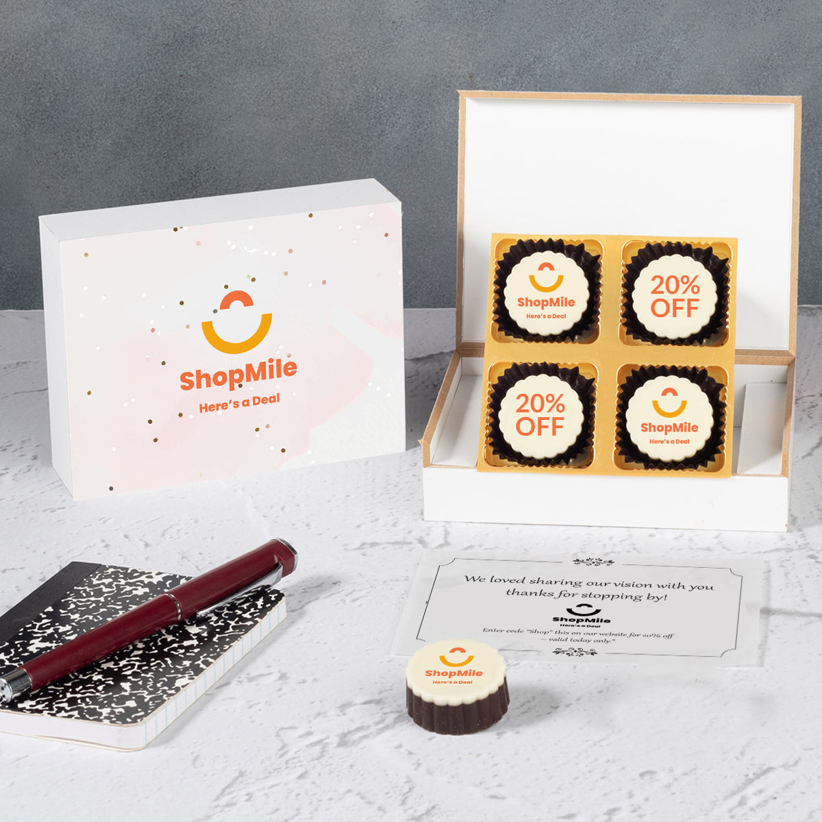 white wooden chocolate box designed for exhibition giveaways