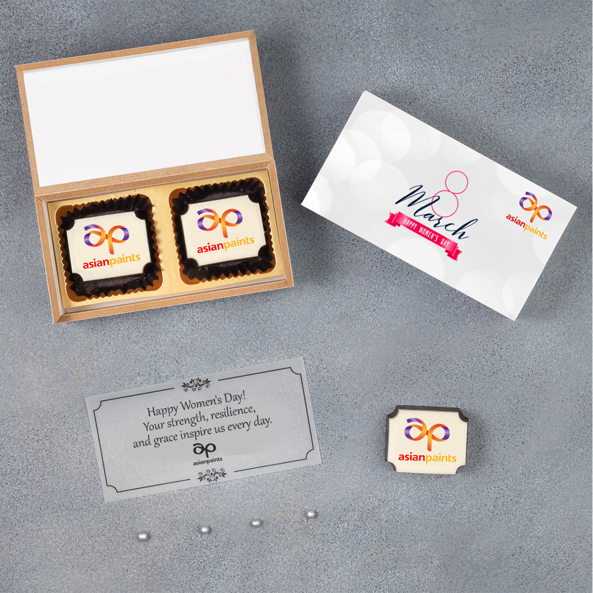 Women’s Day chocolate box displayed with custom butter paper message
