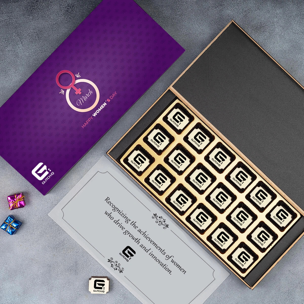 Women’s Day chocolate gift boxes arranged for an office celebration