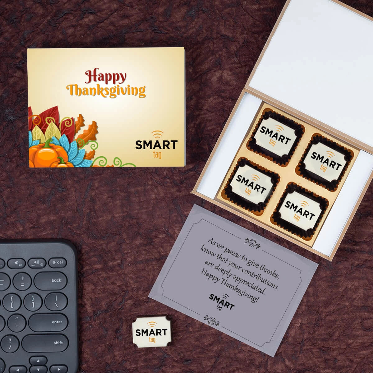 Elegant wooden box with custom logo chocolates for staff Thanksgiving gifts